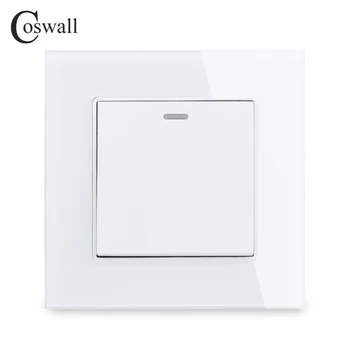 COSWALL-Interruptor de pared con Panel de cristal templado Interruptor de encendido y apagado de 16A, en color negro, blanco, gris y dorado, 1 entrada y 1 vía