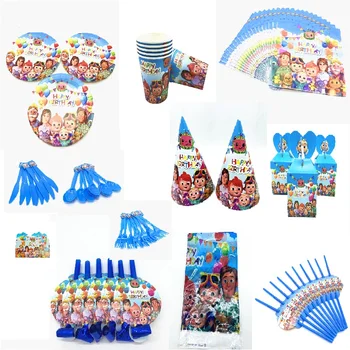 

Cocomelon Theme Family Baby Shower Party Tablecloth Paper Cups Plates Straws Birthday Party Supplies Kids Toy candy box popcorn