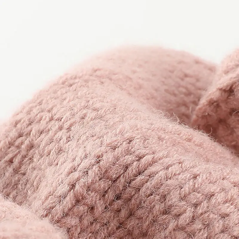 Зимняя вязаная шапка-ушанка ручной работы с ушками животных для малышей, одноцветная теплая шапка с манжетой