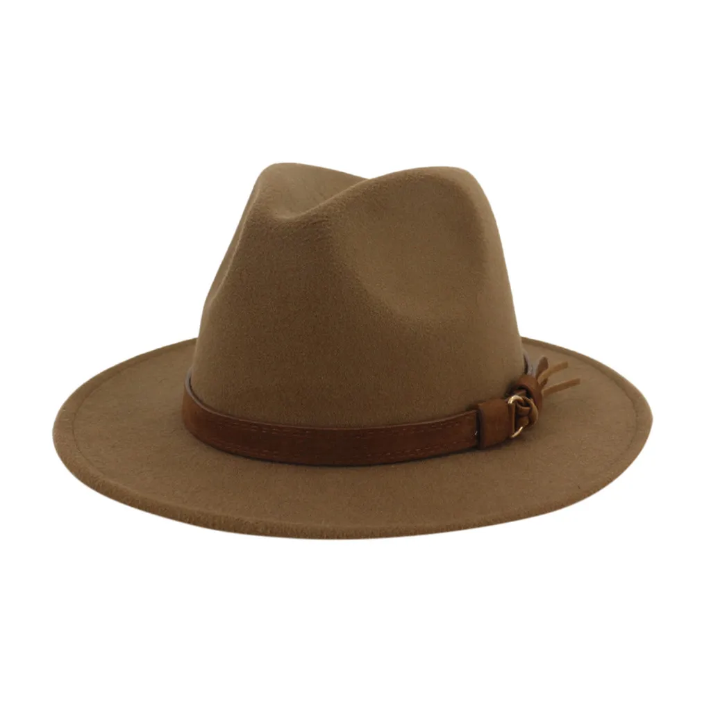 Новинка, модная винтажная фетровая шляпа для мужчин и женщин, женская джазовая шляпа, летняя шляпа с широкими полями и пряжкой на ремне, регулируемые шляпы