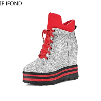 

IF IFOND Winter Lady Warm Platform Snow Boots Plush Fashion Casual Sneakers female high wedge waterproof rubber hiking boots