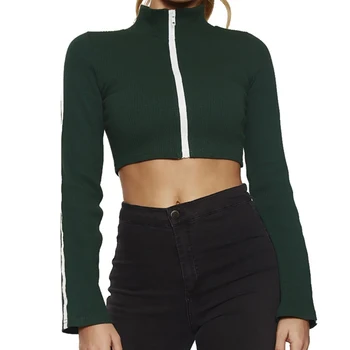 

Spring Summer Women Coat Sexy Cardigan Stitching Color Zipper Long Sleeve Slim Short Coat hc