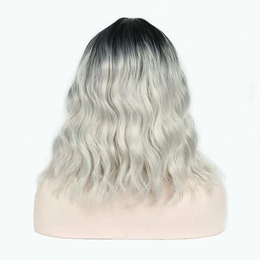 Black Silver Gray ValenWigs 1" натуральный эффектом деграде(переход от темного к парик коричневый смешанный светлые/Краска для волос, Серебряно-серый средняя часть Волнистые Синтетические волокна парики для Белый Черный Для женщин - Цвет: Black Silver Gray