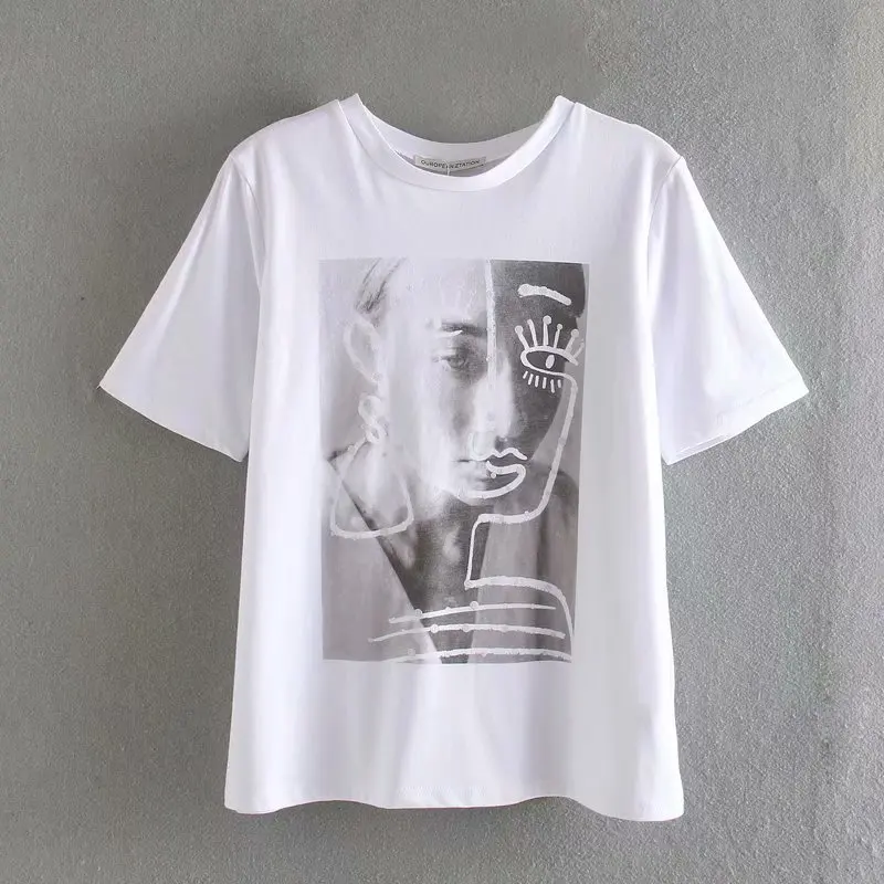 Женская футболка с круглым вырезом Повседневная белая коротким рукавом и