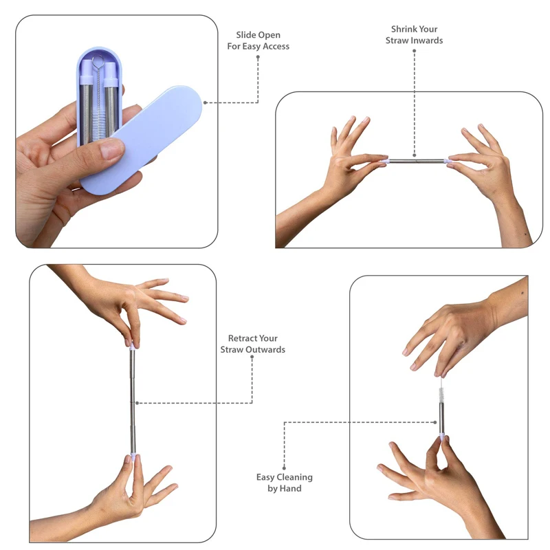 Многоразовые силиконовые соломинки пищевой складной питьевой соломинки брелок портативный набор с чехол для переноски и щетка для чистки
