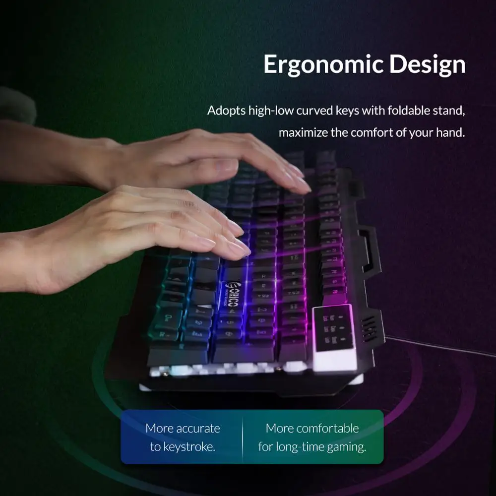 Goede ORICO Bedrade Gaming Toetsenbord Mechanische Toetsenbord 104 toetsen Waterdicht LED Backlit USB Toetsenborden Met 19 toetsen zonder conflict