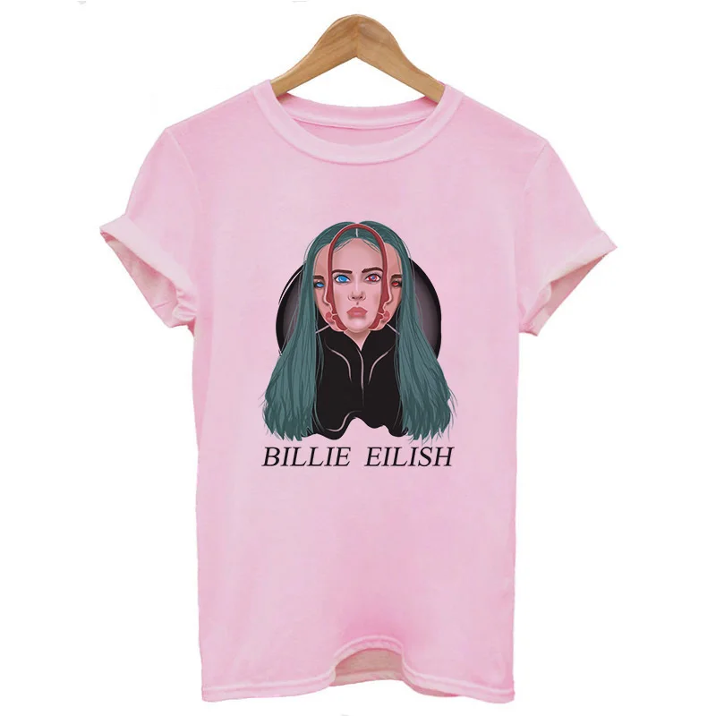 Ваша OEN EYES Billie Eilish Harajuku Fans белая футболка женская Camiseta Mujer футболка Эстетическая уличная футболка - Цвет: 3811-Pink