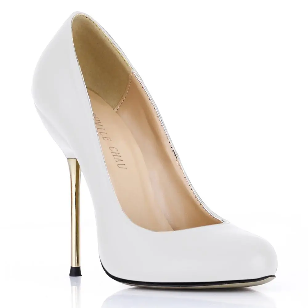 CHMILE CHAU/черная пикантная обувь для вечеринок; женские туфли-лодочки с круглым носком на высоком каблуке-шпильке; женские офисные туфли-лодочки; zapatos mujer; 3845-b1 - Цвет: White PU