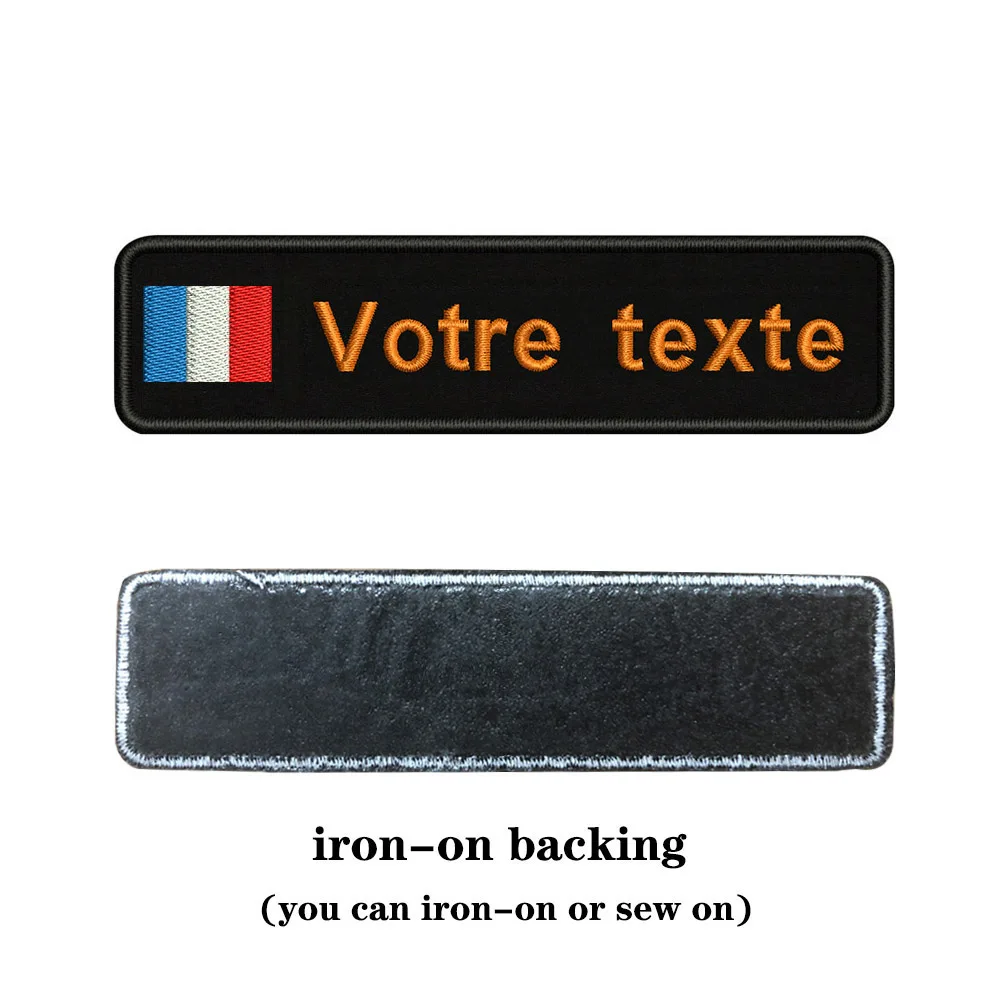 Таможня Вышивка Флаг Франции имя или заплатка с текстом 10 см* 2,5 см значок Утюг на или липучке Подложка для одежды брюки рюкзак шляпа - Цвет: orange-iron on