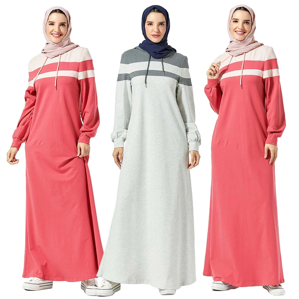 Модная женская мусульманская абайя спортивный кафтан с капюшоном винтажная