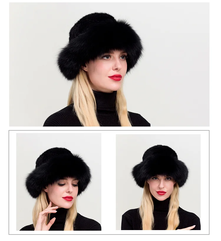 ZDFURS* Натуральная норковая меховая шапка шапки русская зима с бренд Fox Fur Trim для женщин шапка вязаная натуральная норковая меховая шапка шапки Новые