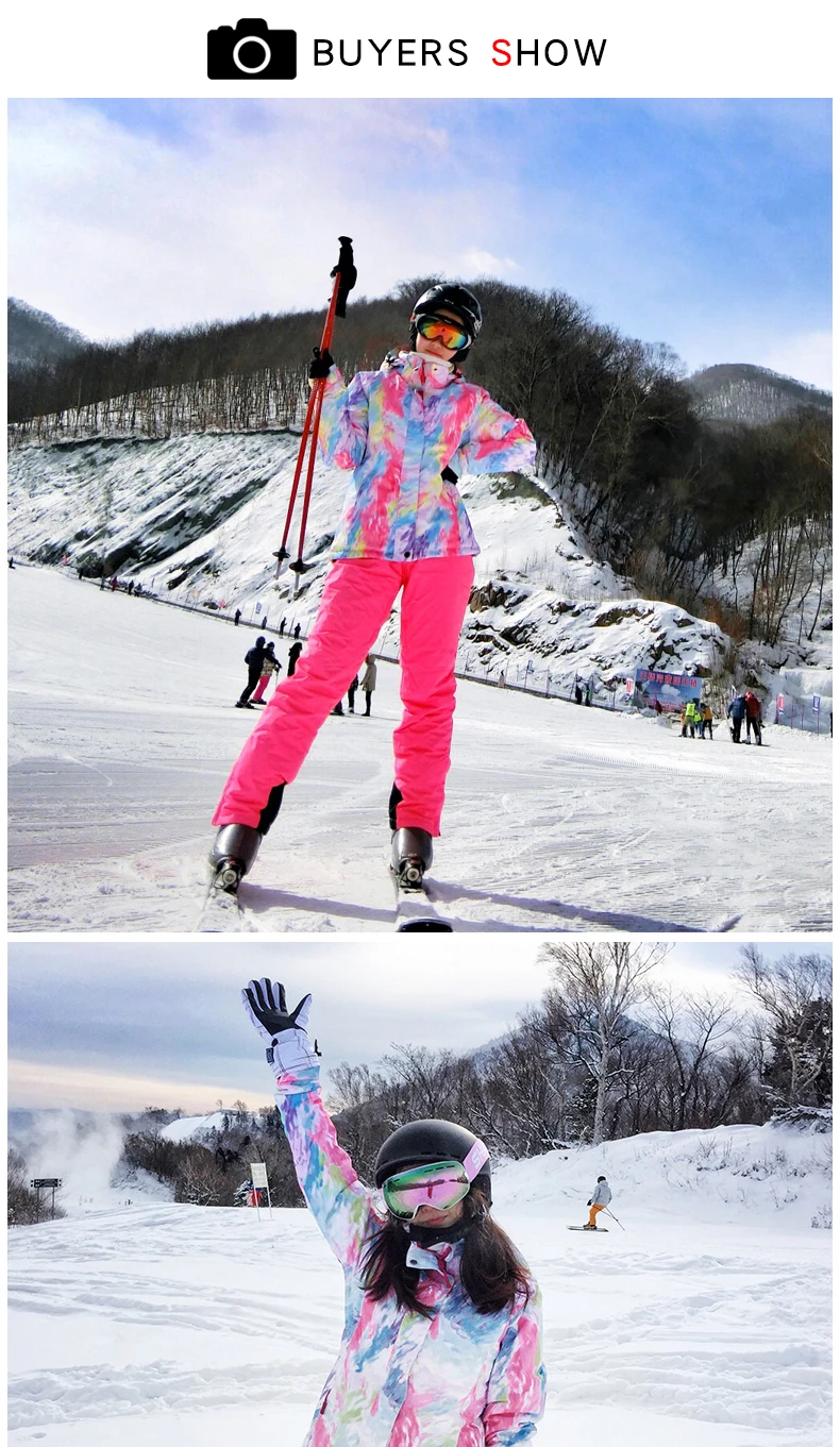 Толстый теплый женский лыжный костюм s лыжная куртка женская сноуборд куртка брюки зимний лыжный костюм водонепроницаемый открытый дешевый Дамская одежда