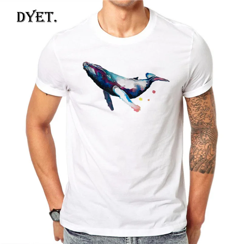 100% Cotton Kawaii Ink Whale T-shirt 3D Men Fashion Anime Fish Printed T Shirt Harajuku Summer Short Sleeve Tee White Shirts |
