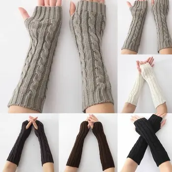 

Women Warmer Mitten Winter Long Knitted Wrist Arm Hand Warmer Fingerless Solid Gloves Elbow Knitted Sleeves Cycling Glove