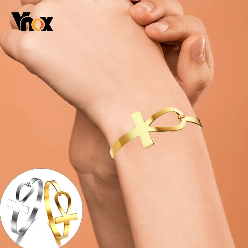 Vnox Ankh крест браслет для женщин из нержавеющей стали ключ жизни женский Египет Религиозные ювелирные изделия