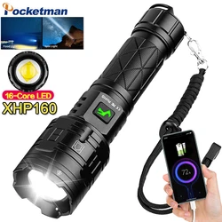 Lampe de poche Super lumineuse XHP160 à lumière LED, tactique, 16 cœurs, Rechargeable par USB, torche étanche 
