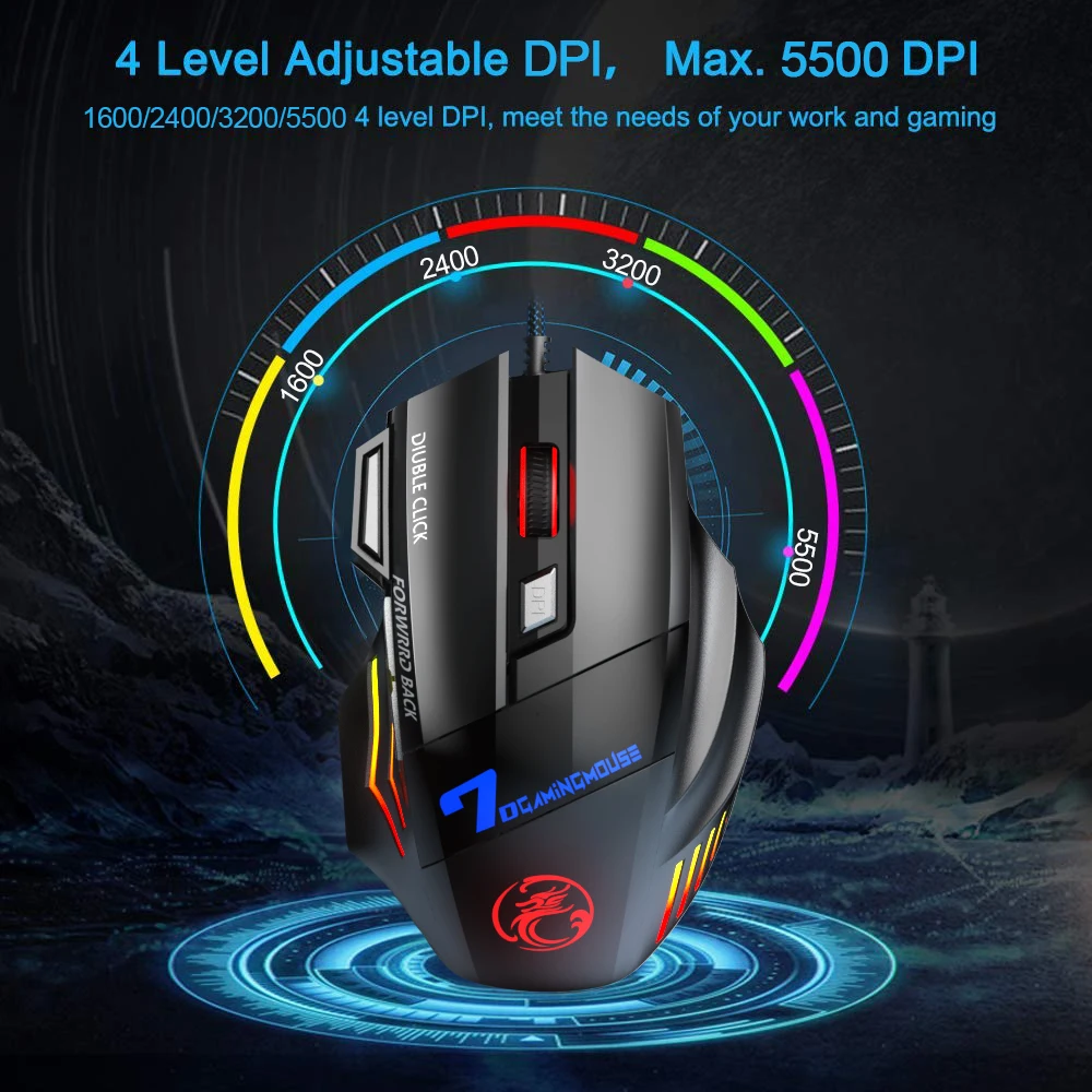 Jedel Souris Gamer filaire Honeycomb rétroéclairage RGB et 1600 DPI  réglables ergonomique légère sticker à prix pas cher