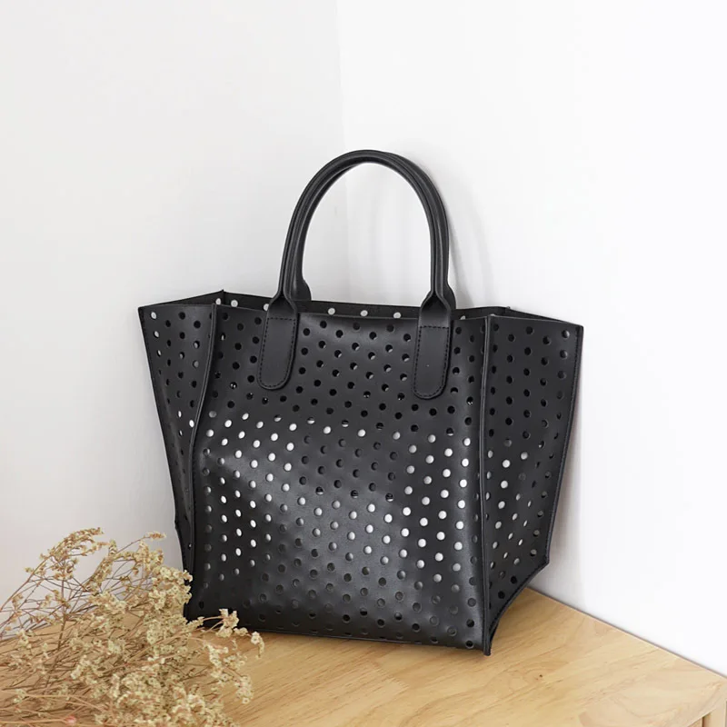 

L'OMBRE Hollow-out PU Leather Bucket Tote Bags Composite Women Shoulder Bags Beach Handbags Large Capacity 2ps/Set Shopping Bags