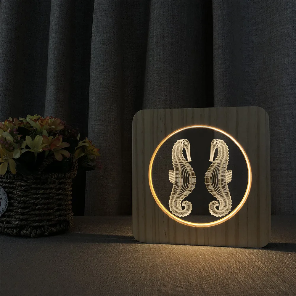 

Sea Horse 3D USB LED Arylic ABS Lamp Table Light Switch Control Carving Lamp for Children's Room Decoration Dropshipping