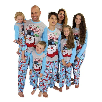 

2pcs Christmas Parent-Child Pajamas Set Printed Round Neck Long Sleeve Trousers Sleepwear Pyjamas Casual Clothing Home Suit