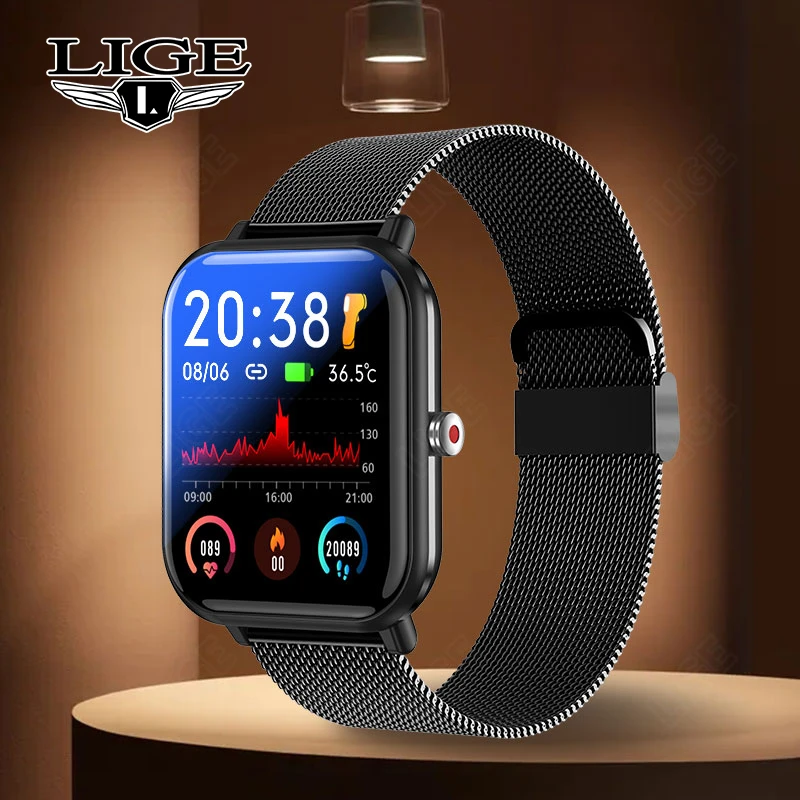 

LIGE Smart Watch Men Sport Heart Rate Blood Pressure Temperature Weather IP68 Waterproof Men Women Smart Watches For Android IOS