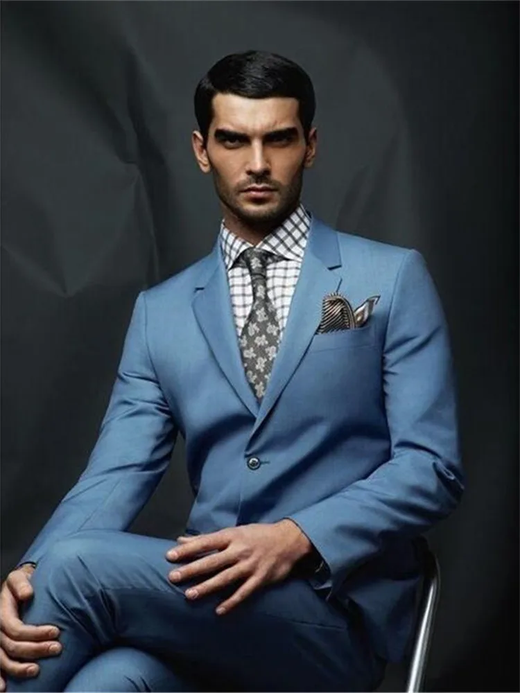Мужской костюм Smolking Noivo Terno Slim Fit Easculino вечерние костюмы для мужчин синие лацкан с тупым углом Свадебные смокинги для жениха 2 штуки