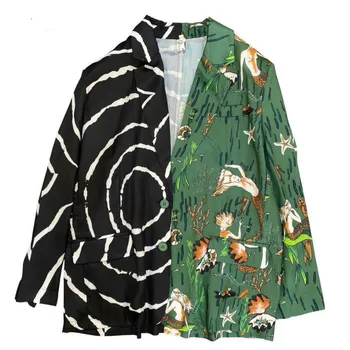

SONDR Women Blazer Single Breasted Long Sleeve Printed Black Fashion Women's Suit Jacket Patchwork Satin Suit Coat Autumn
