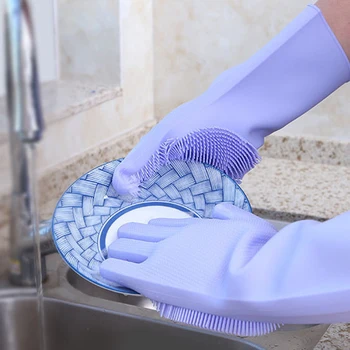

Magic Silicone Dishwashing Scrubber Dish Washing Sponge Rubber Scrub Gloves Kitchen Cleaning
