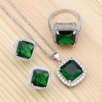 925 пробы серебряные Ювелирные наборы зеленый и белый кубический цирконий для женщин серьги-гвоздики/кулон/ожерелье/браслет/кольцо серебряный комплект