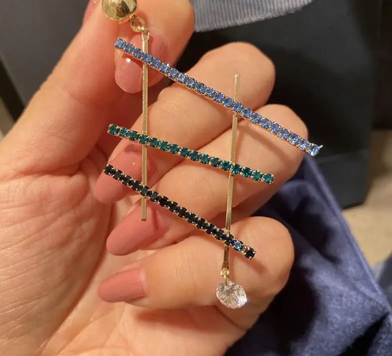 Geometric elements exaggerated earrings female figure Rhinestone cross earrings female earrings 925 silver needle