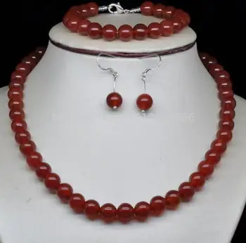 

Free Shipping GW_Lovely Red jade Set necklace &bracelet &earring
