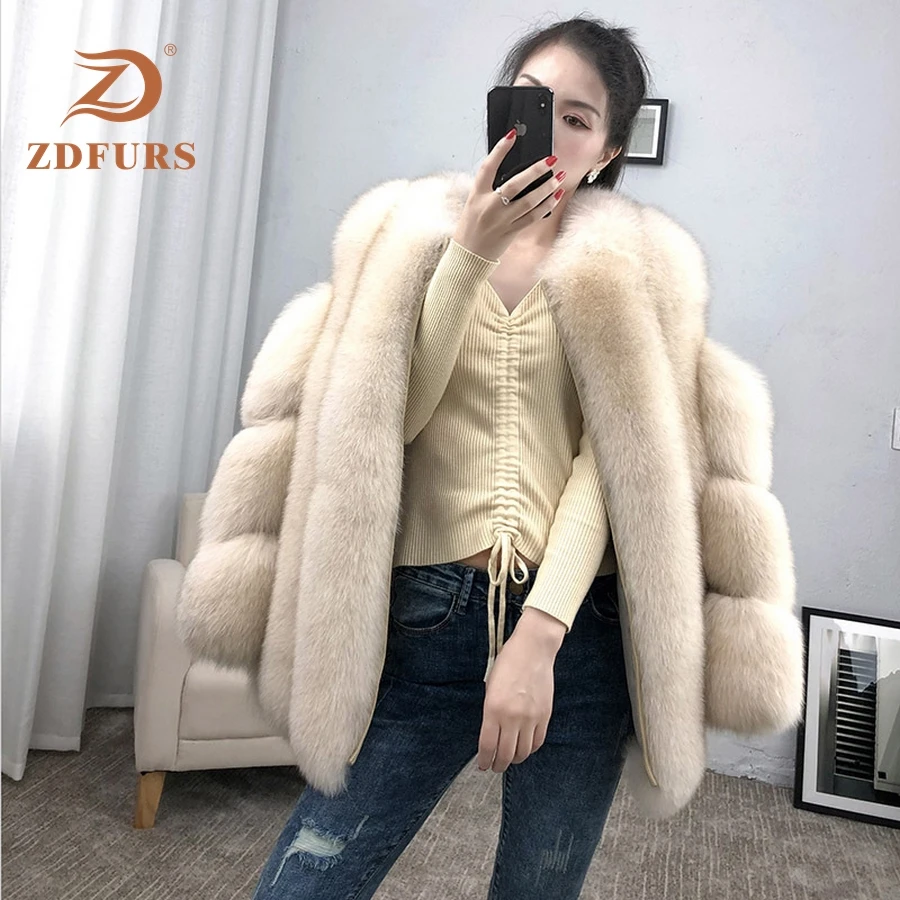 ZDFURS* натуральный мех, Лисий мех, шуба, дизайнерское, для девушек, зимнее, действительно Лисий мех, шуба, съемный, натуральный мех, шуба, Женская