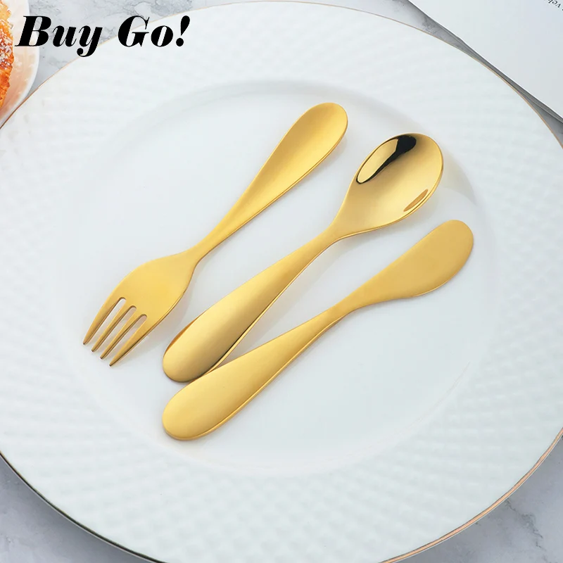Cutlery Set Stainless Steel Cutlery Set Stainless Steel Children Cutlery Spoon Fork Knife Set Kids Dishes Baby Feeding Safe Training Flatware Tableware Set 3PCS
