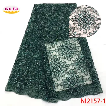

Green Nigeria Lace 2019, French Lace Fabric Latest, African Tulle Lace With Sequin Ni2157