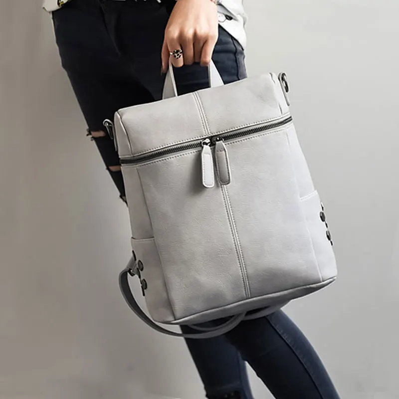 Винтажный женский кожаный рюкзак с заклепками, школьные рюкзаки для девочек-подростков, большие дорожные сумки через плечо, mochila, черный цвет, XA999H - Цвет: Gray
