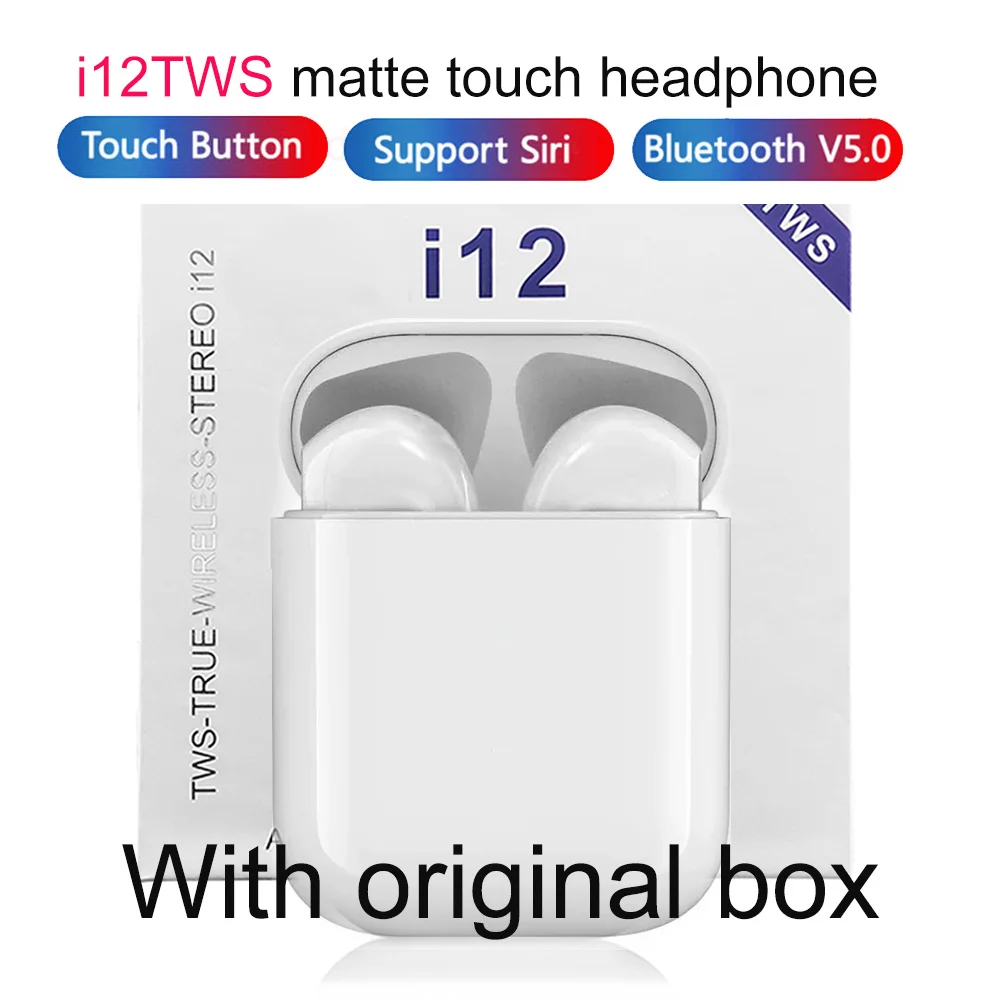 i12 c white box I12 tws оригинальные матовые bluetooth наушники bluetooth 5,0 Touch Pop up беспроводная гарнитура спортивная для смартфонов - Цвет: i12 c white box