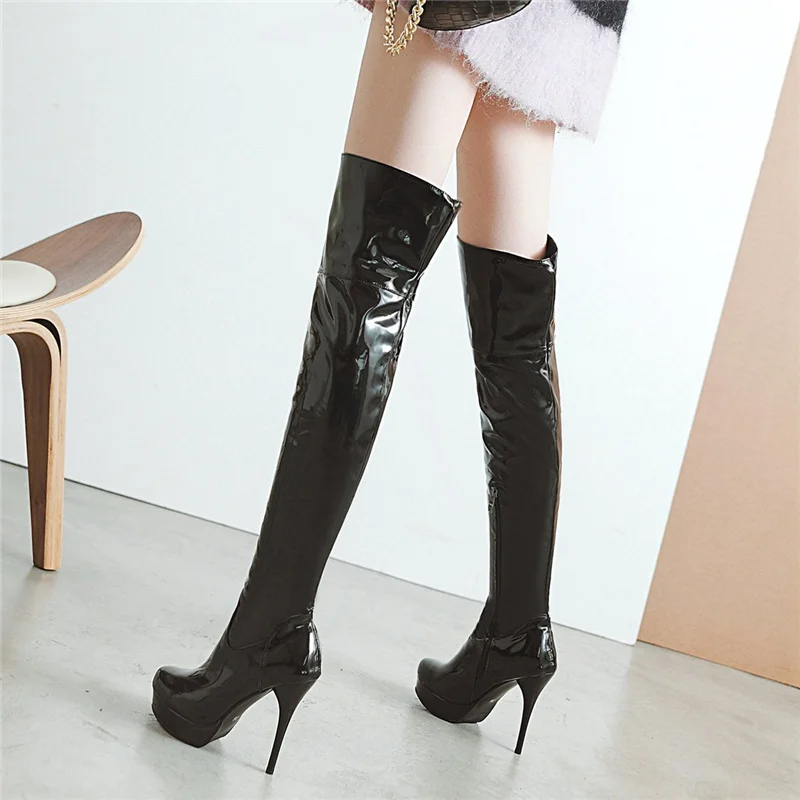 Fashion Thigh High Boots Women Platform Autumn Winter Red White Overknee Boots Sexy High Heels Fetish Shoes Female Large Size 48