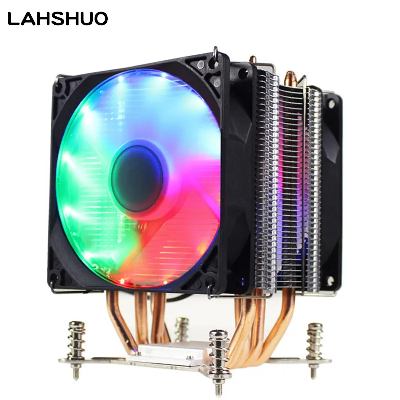 3/4PIN RGB светодиодный кулер для процессора 4-HEATPIPE 12 в 9 см двойной вентилятор охлаждения радиатора для LGA 2011X79X99X299