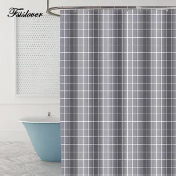 

FSISLOVER 2020 New Shower Curtain Grey Plaid Printed Bohemian Bathroom Curtains Shower Wall Hanging Geometric Shower Curtains