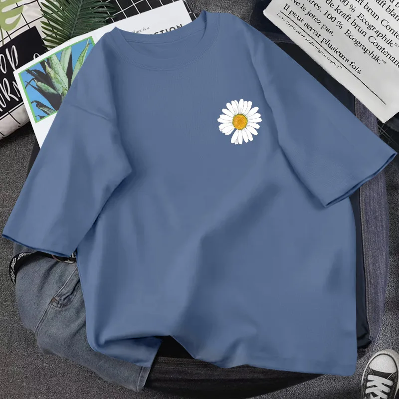 Summer Short Sleeve Women's T-shirt 2020 Loose Casual T Shirts Girls Student Half Sleeve Daisy Pattern Harajuku Tops Female Tees