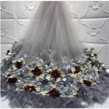 

2019 3 d flowers beads laces fabrics fringe material African French net laces tulle fabric high quality evening dresses zx82-469