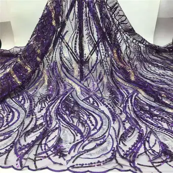 

2019 Latest Purple African Lace Fabric Nigeria wedding fabric Organza lace fabric with sequins for party