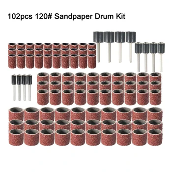 

102pcs/set 120 Grain Sanding Chucks Sleeves Sanding Drum Grit Pads Set Sandpaper Mandrel Kit Fit Dremel Rotary Tools