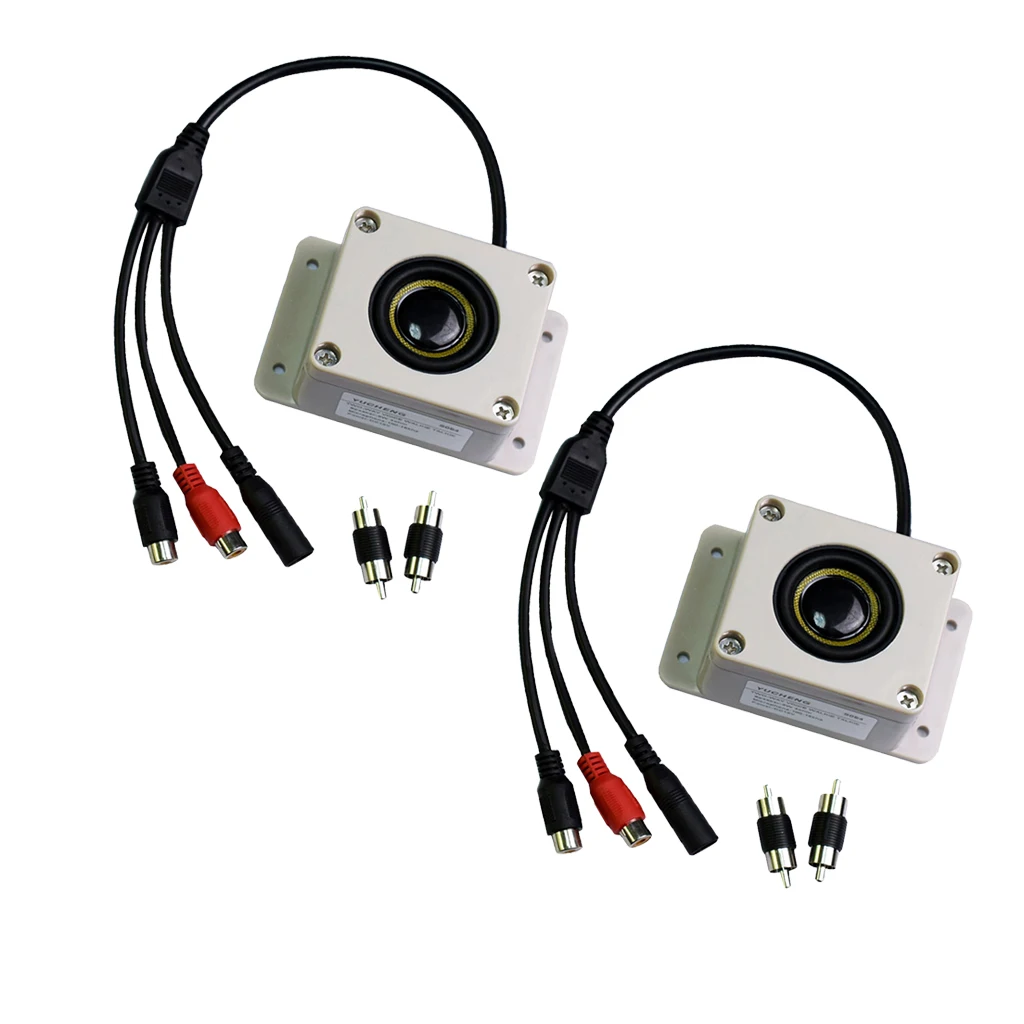 2 Pieces Waterproof Speaker with Mic, for Monitoring Camera, with Audio in/out & DC Input Port & 2x Male to Male Adapter