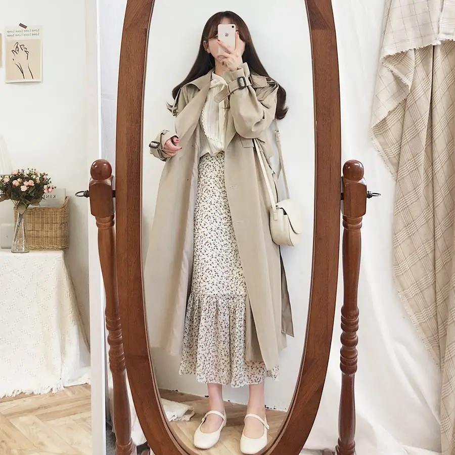 YAMDI trench coat for women female new autumn winter trench coat femme runway thick solid apricot black outwear maxi