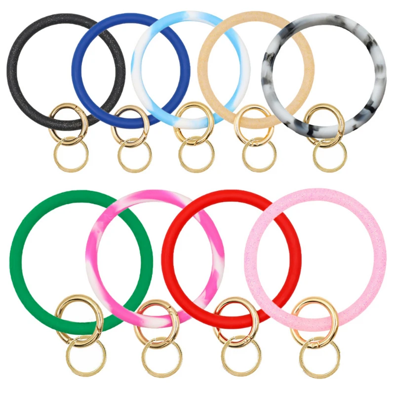 

Silicone Bangle Key Ring Wrist Keychain Round Color Glitter Key Rings Bangle for Women Girls