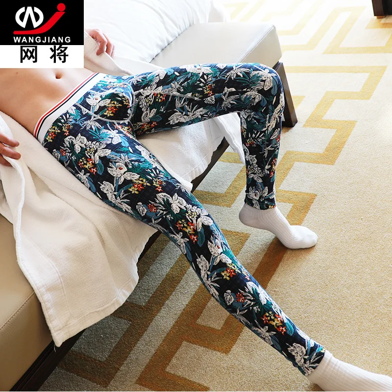 

Men's warm trousers waist-to-waist men's warm pants men's plush thick winter youth cotton pants personality print base leggings