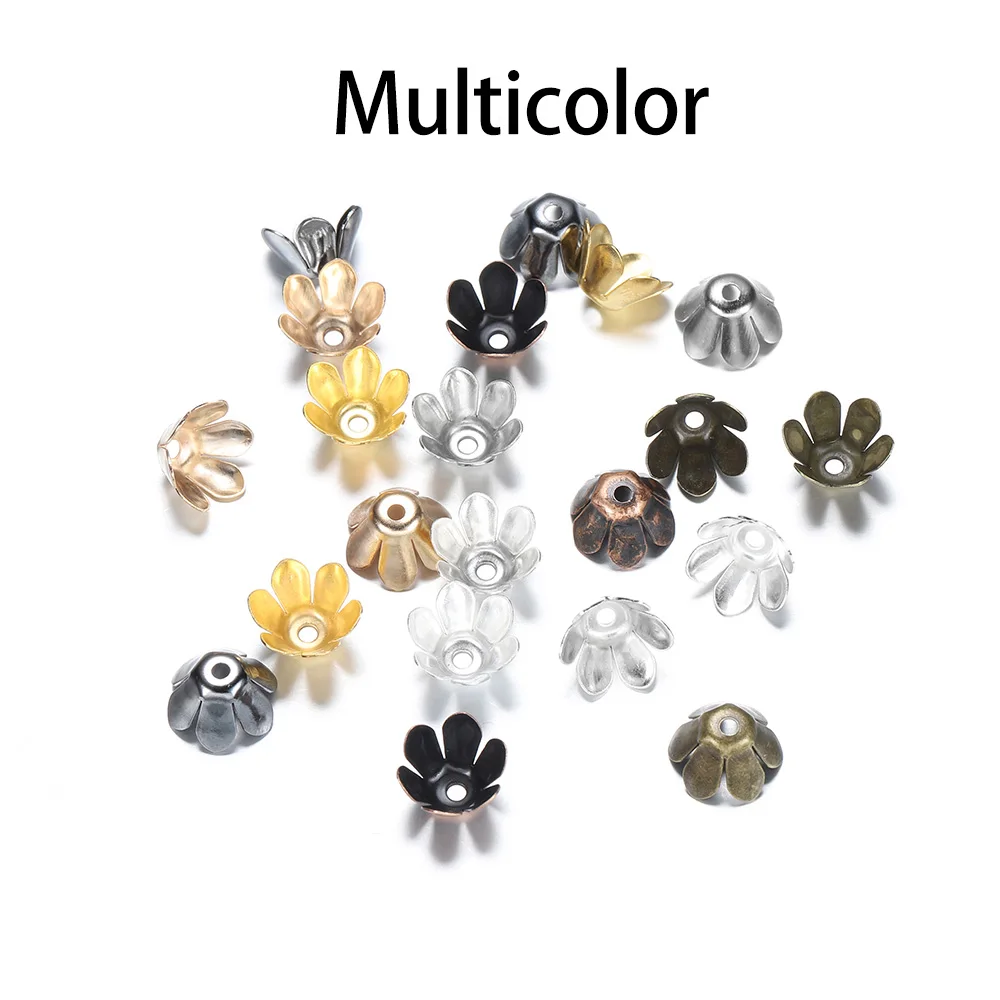 Multicolor 50 шт./лот, бусины из сплава, колпачки, Серебрянные Позолоченные цветы, филигранные бусины, амулеты для самодельных ювелирных аксессуаров - Цвет: Multicolor