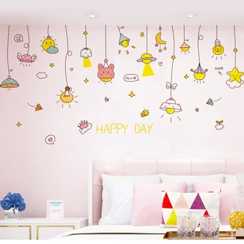 

[shijuekongjian] Cartoon Chandeliers Wall Stickers DIY Stars Light Bulbs Mural Decals for Kids Room Nursery House Decoration
