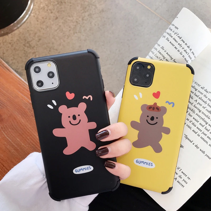 

Cartoon love heart bear shockproof telephone case for iphone 11 11Pro Max X XR XS Max 7 8 Plus cute dance happy bear back covers